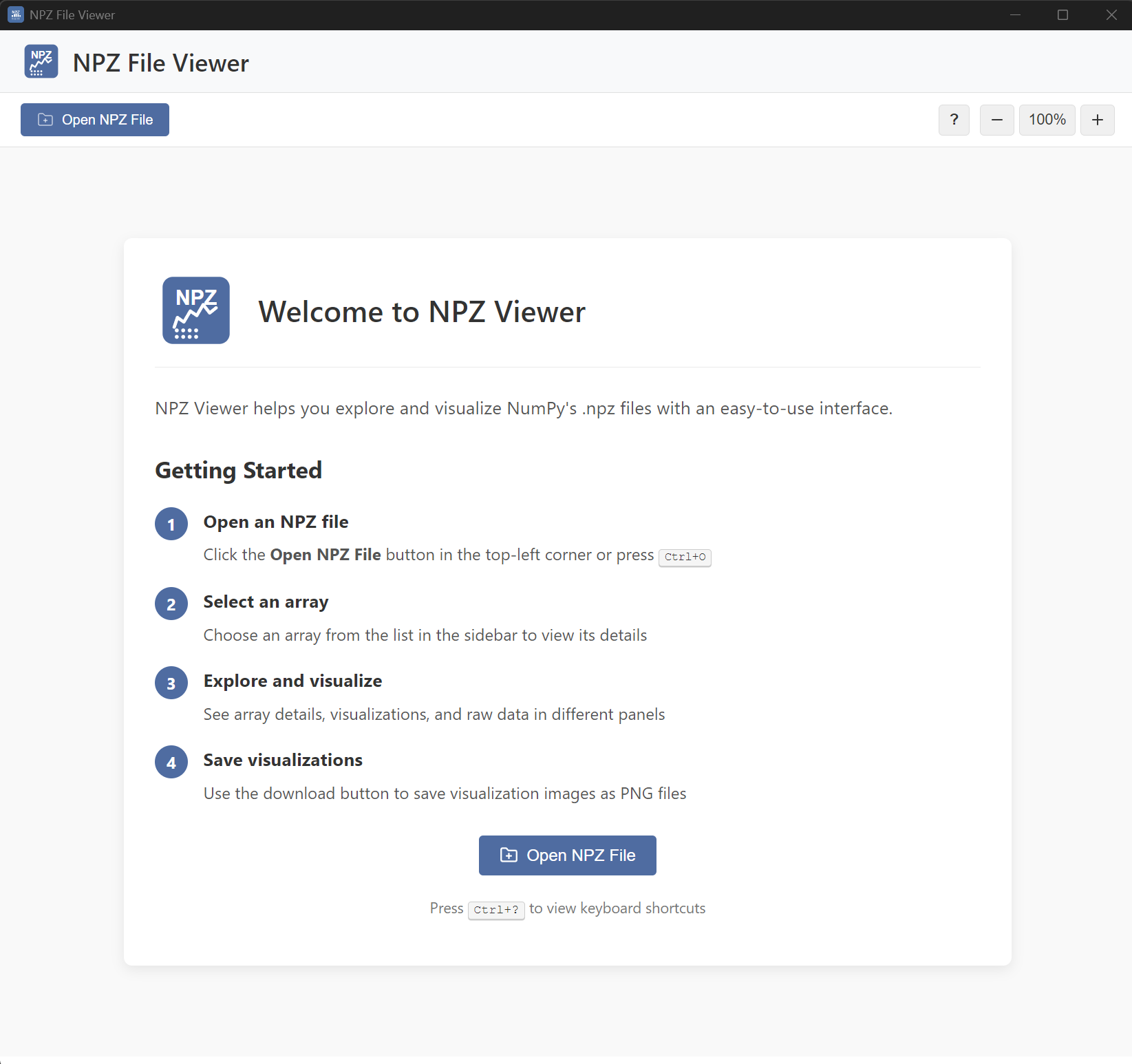 NPZ Viewer Application Screenshot